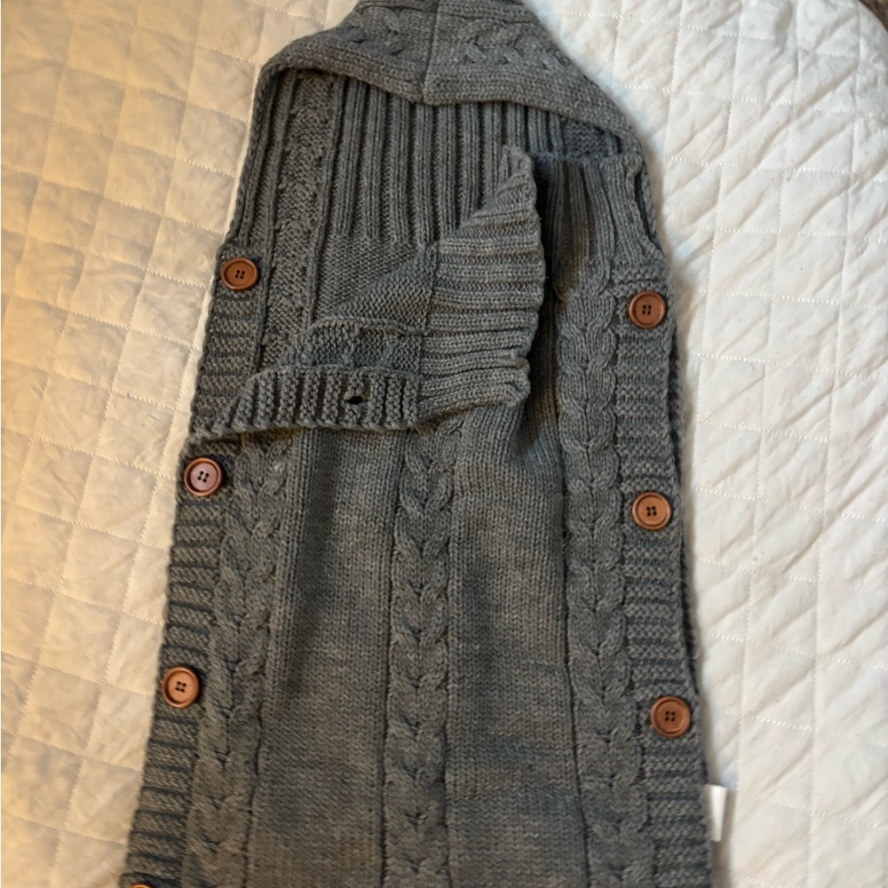 Baby Gray Cable Knit Button-Up Sweater Blanket